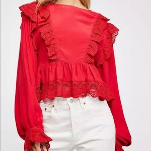 Free People Take It Easy Red Top XS